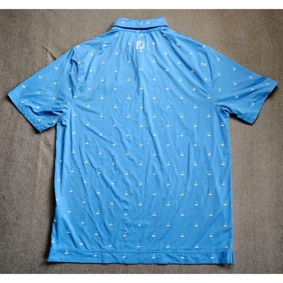 FootJoy Polo Shirt Mens Large Blue Athletic Fit Golf Flag Print Performance - Picture 4 of 8